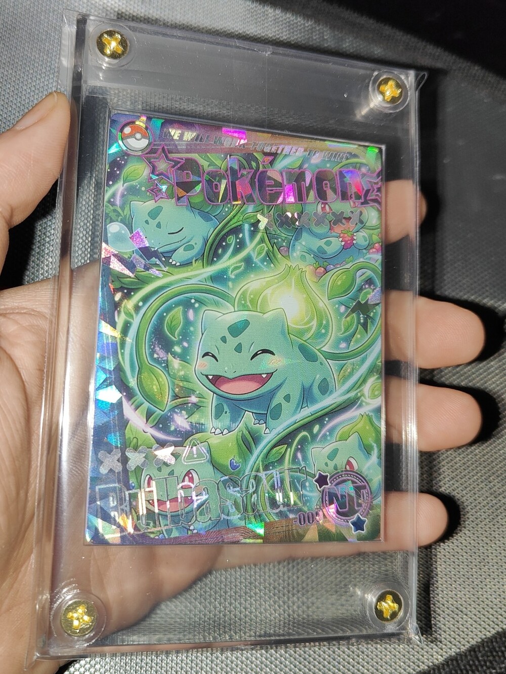 Bulbasaur Graphic Rare holo encased Unofficial Pokemon card Mengka Chinese